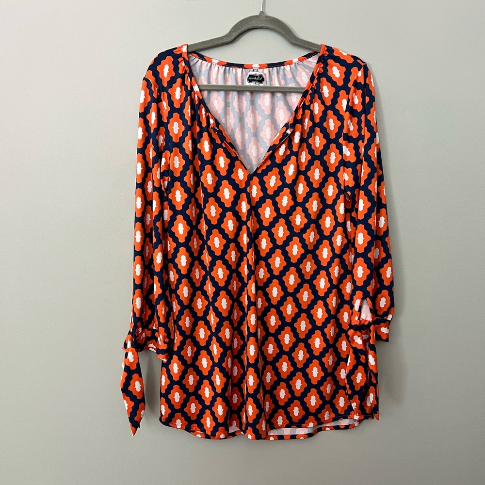 Mudpie Blouse Size Medium Blue, Orange and white
